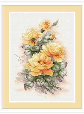 小小鱼DMC绣线十字绣套件 B1640黄色月季花卉花朵手工刺绣