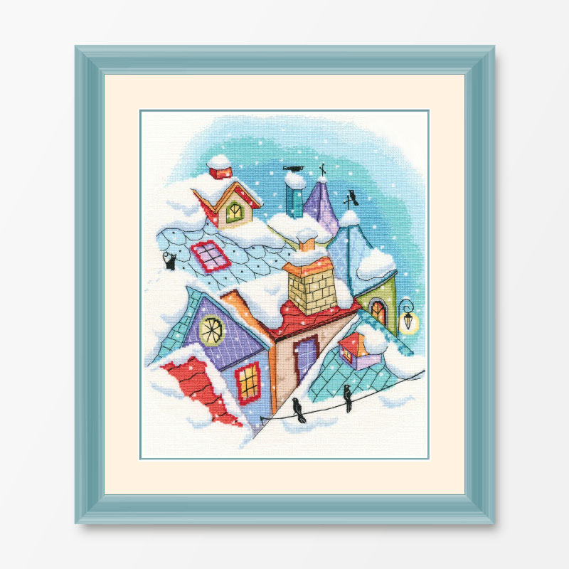 小小鱼DMC十字绣线 C1485屋顶上的冬天精准印花卡通套件