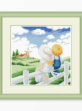 新品小小鱼DMC十字绣线 A3245背影 可爱儿童卧室挂画精准印花套件