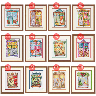 小小鱼DMC绣线十字绣套件 D870十二月小动物窗台故事多联画