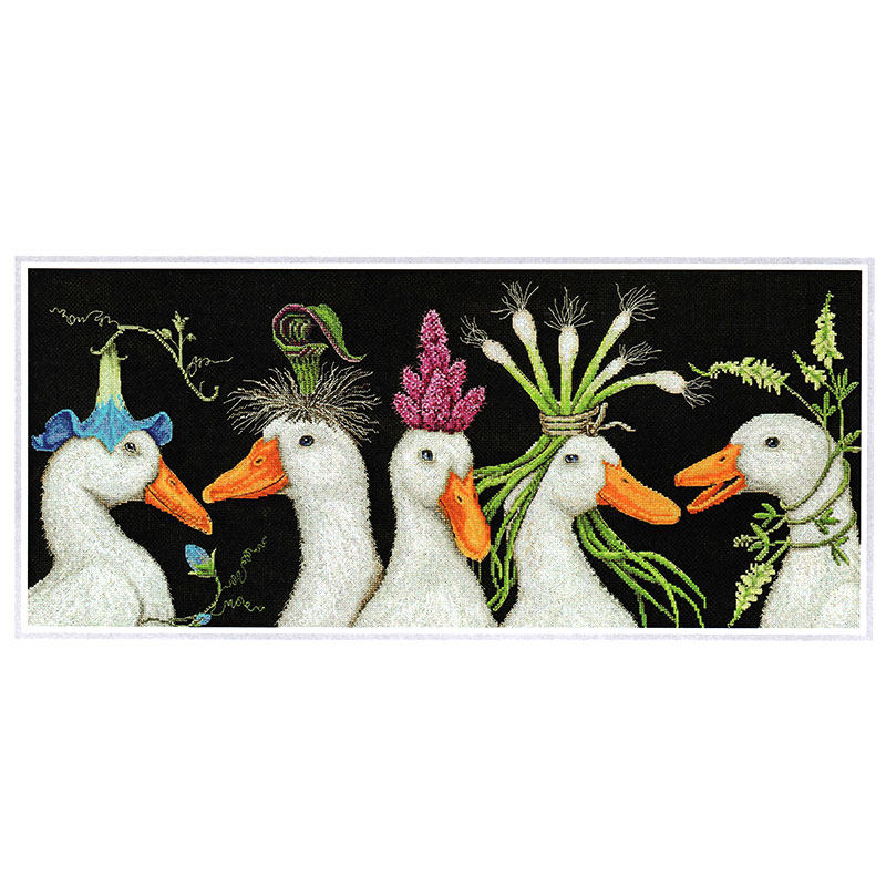 小小鱼dmc绣线十字绣套件 d1079时尚的鸭子黑色绣布diy真线比对