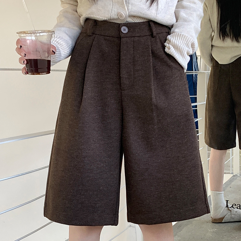 咖色美拉德毛呢羊毛阔腿裤女秋冬外穿高级感中裤靴裤通勤五分裤子