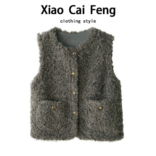 羊羔绒皮毛一体马甲外套女冬季小香风洋气保暖仿皮草叠穿背心上衣