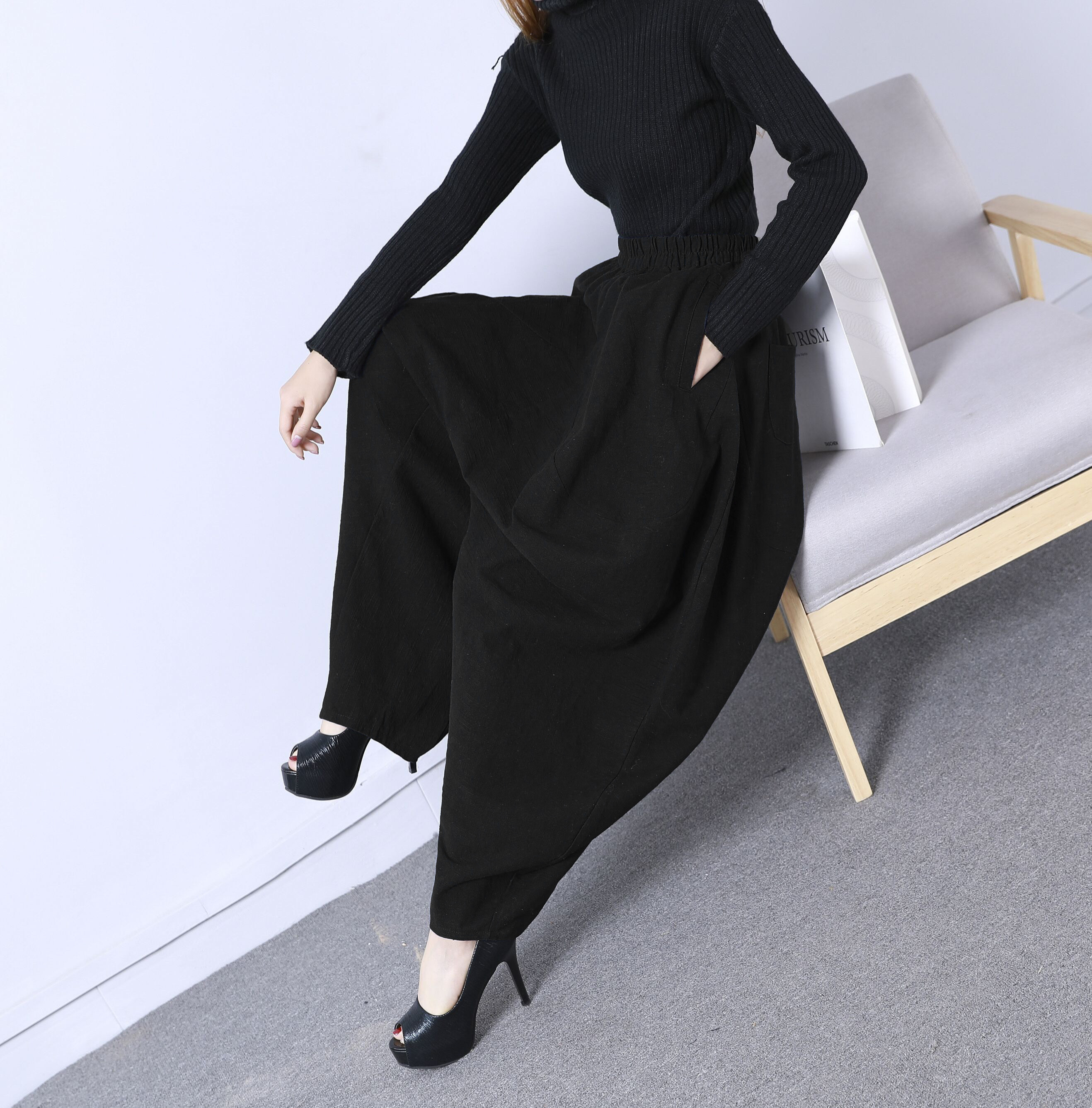 民族风女装春秋新款哈伦宽松休闲灯笼裤加肥加大阔腿吊档萝卜女裤