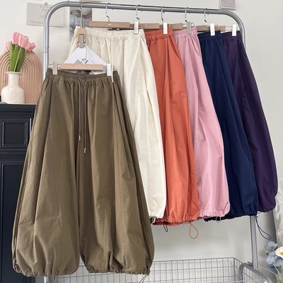 日系松弛感灯笼气球阔腿裤女夏季宽松慵懒风显瘦休闲九分花苞裤子