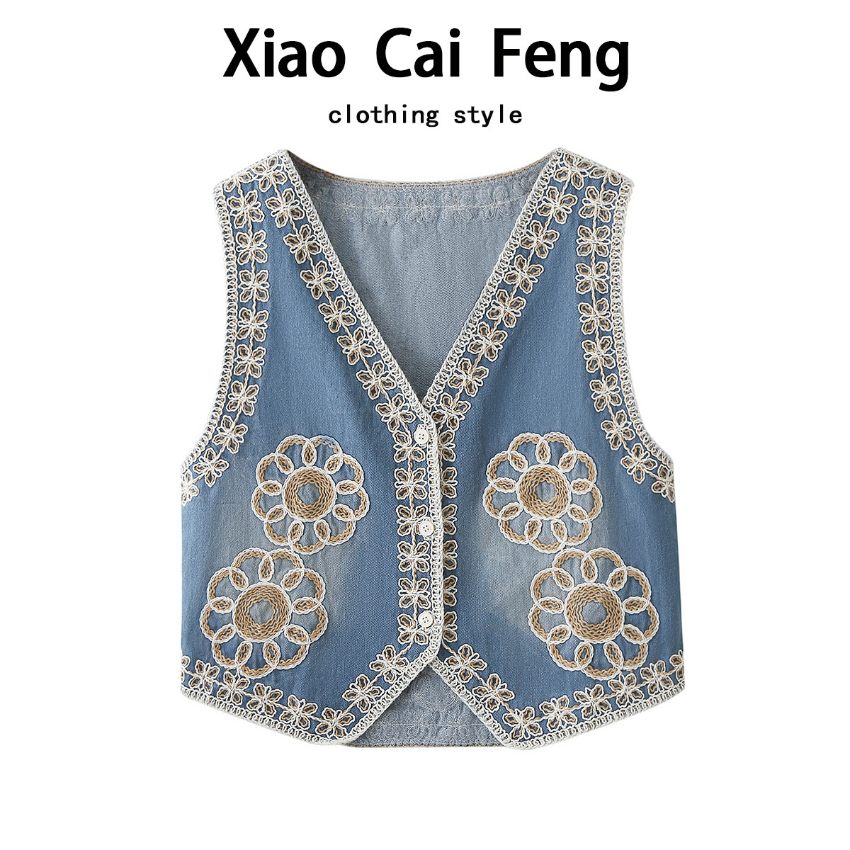 复古刺绣牛仔马甲背心女夏季新款叠穿外搭无袖坎肩短款小马夹上衣