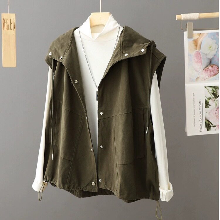 清仓捡漏~外贸单复古连帽短外套女春秋外搭无袖坎肩工装马夹上衣,女装/女士精品,马夹,淘宝优惠券,粉丝福利购,淘宝优惠卷