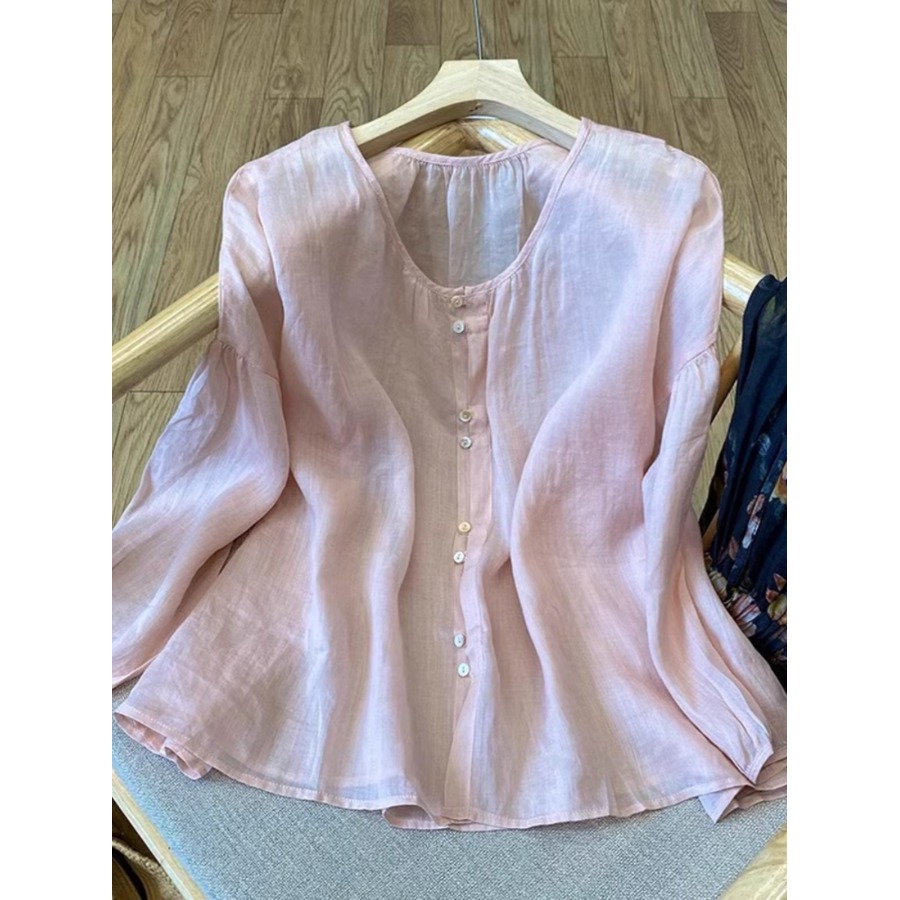 亚麻开衫外套苎麻上衣夏女夏轻奢高级感棉麻衬衫女长袖薄款防晒衣