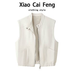 PU皮衣高级立领无袖 女小众叠穿坎肩宽松气质巨好看马夹潮 马甲秋装