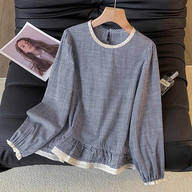 甜美减龄荷叶边格子娃娃衫女春季2026款时尚宽松百搭套头衬衣上衣,女装/女士精品,衬衫,淘宝优惠券,粉丝福利购,淘宝优惠卷