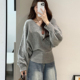 毛衣女秋冬高级感韩系慵懒风V领蝙蝠袖 上衣女 绑带收腰显瘦针织衫