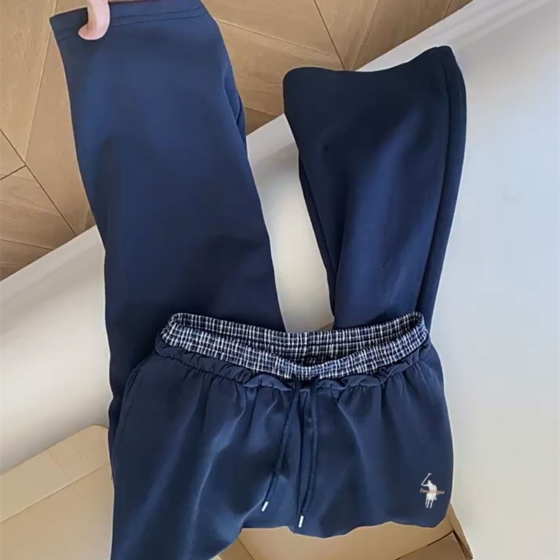 小马刺绣藏蓝色休闲裤女秋季2025新款卫裤宽松慵懒直筒阔腿长裤子