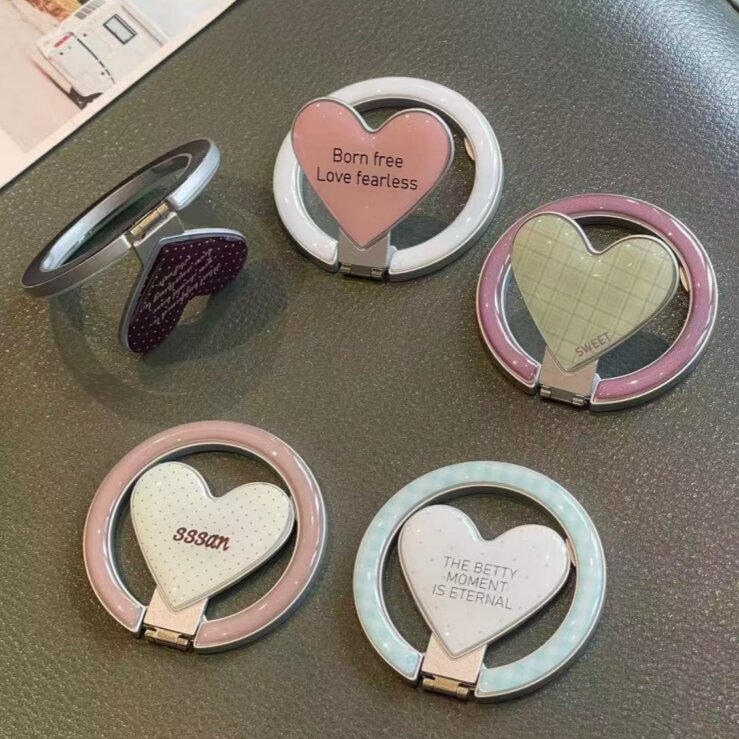 ins少女爱心电镀磁吸手机支架吸附式背贴桌面支撑追剧可拆卸通用