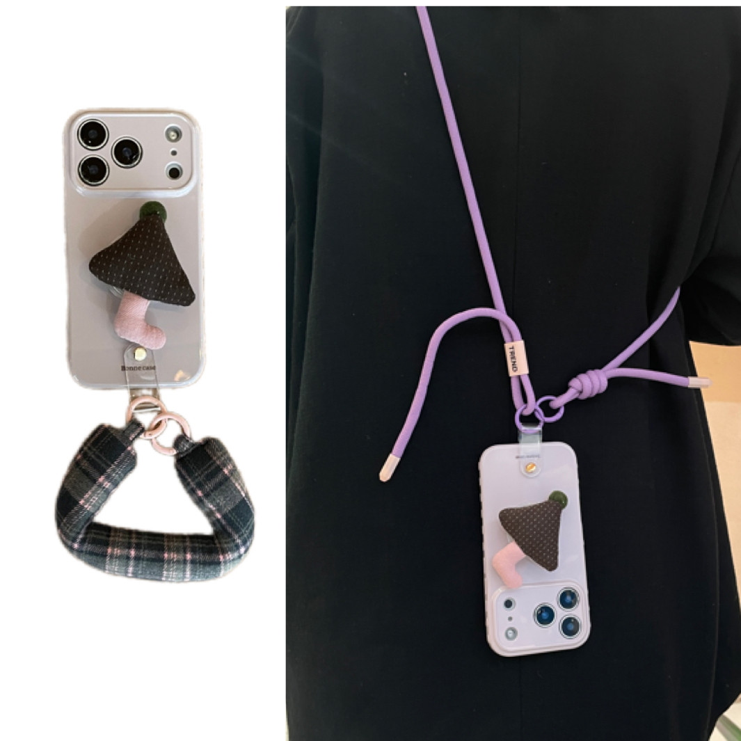 ins高级芋泥紫蘑菇支架充棉手腕带适用于苹果17手机壳iphone16promax斜挎绳15软爱心边14软13