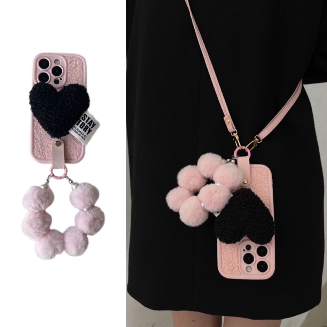 苹果15软胶日韩毛绒绒斜挎手腕圈