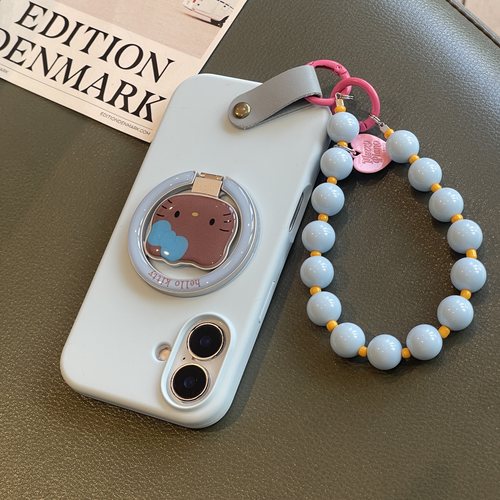可爱黑皮Kitty猫咪磁吸支架手机壳17iphone15promax全包AI按量苹果16链条14硅胶13/12套11