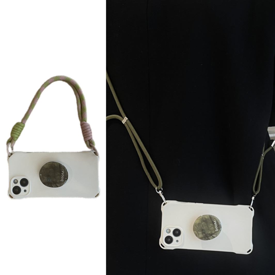 四角可挂绿石纹理支架适用于17苹果16手机壳14iphone15promax/13斜跨背带绳12软胶11全包XS