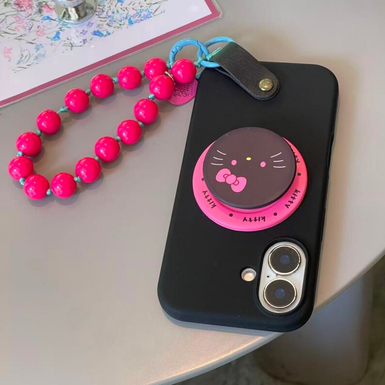黑玫撞色可爱kitty猫磁吸支架手腕链条适用于苹果17手机壳iphone16promax液态硅胶15/14可拆卸13套12