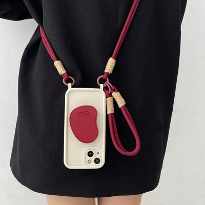 纯色高级酒红皮质支架手拎短绳