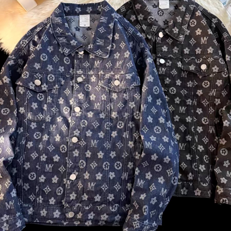 高级感满印提花水洗牛仔外套潮