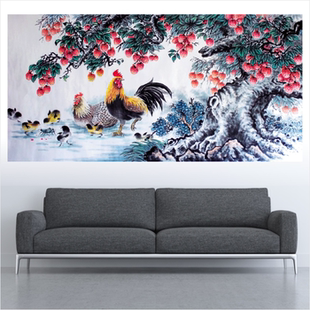 金鸡图招财画金鸡报晓雄鸡大吉图客厅走廊背景墙装饰画大公鸡画