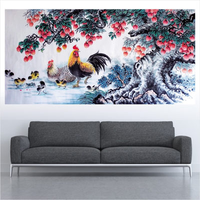 金鸡图招财画金鸡报晓雄鸡大吉图客厅走廊背景墙装饰画大公鸡画