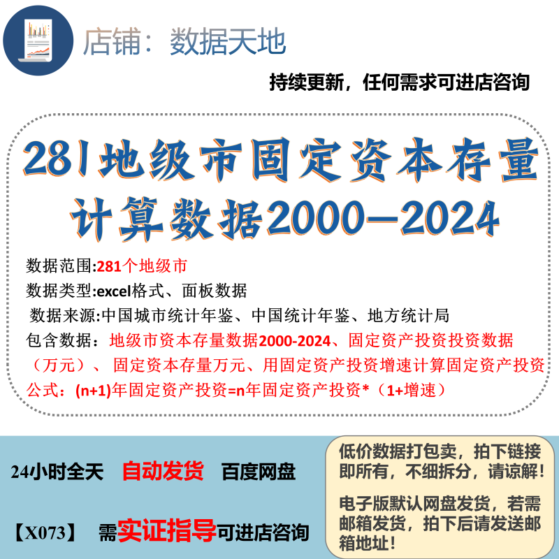 【2024】281地级市固定资本存量计算数据2000-2024年含计算过程