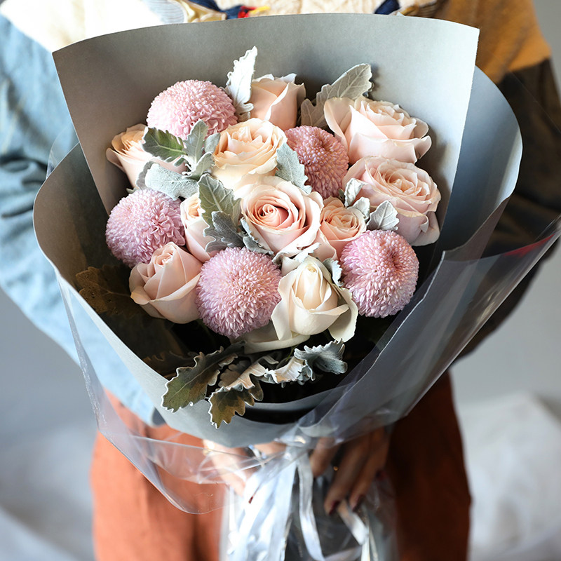 草木籽心语粉色鲜花花束玫瑰送女友闺蜜老婆生日鲜花同城速递天津