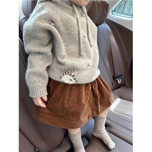 童装女童针织衫新款秋装韩系穿搭宝宝时髦卡通连帽毛衣刺绣蘑菇