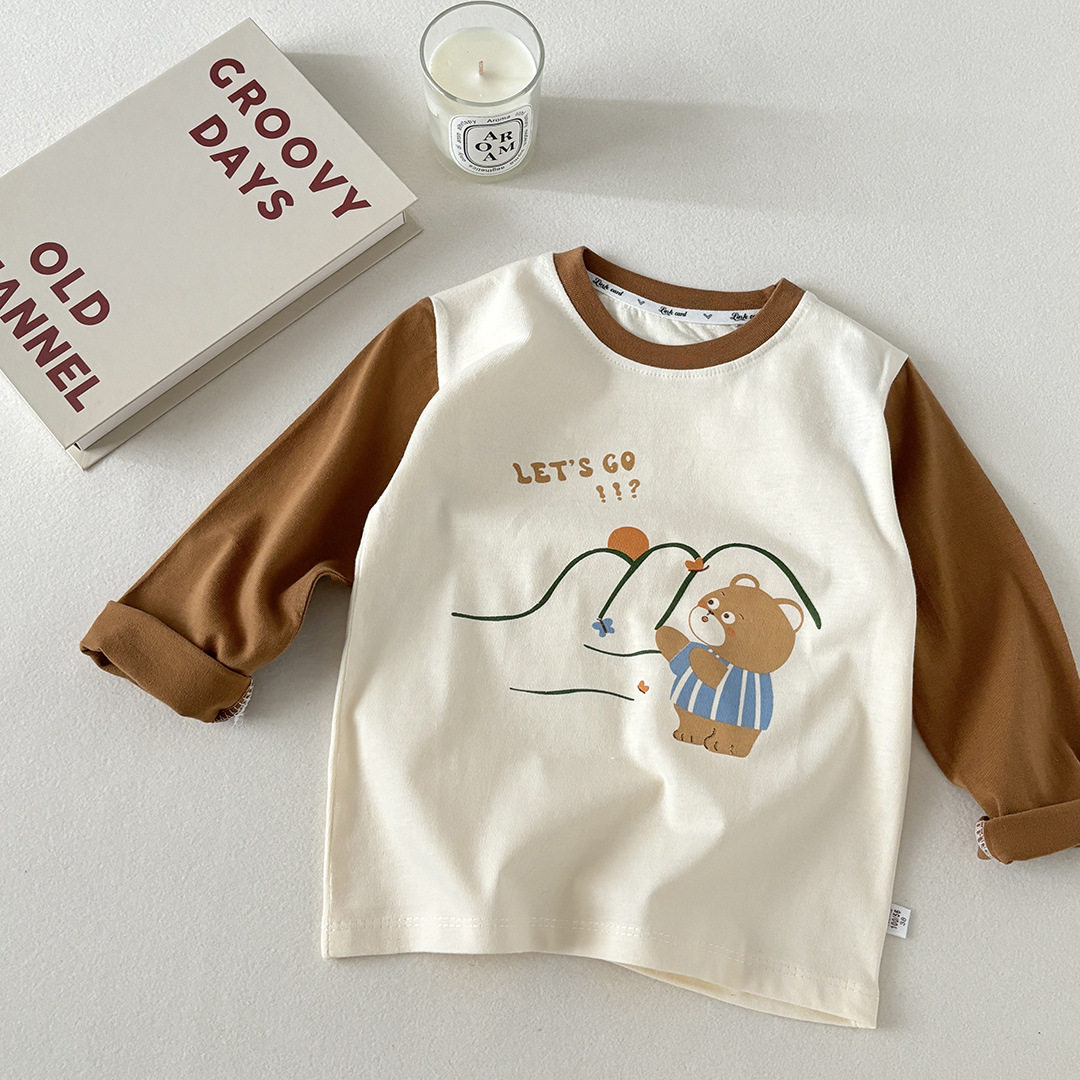新款长袖单件儿童t恤纯棉棉男童上衣女宝a类纯棉衣服卡通潮童