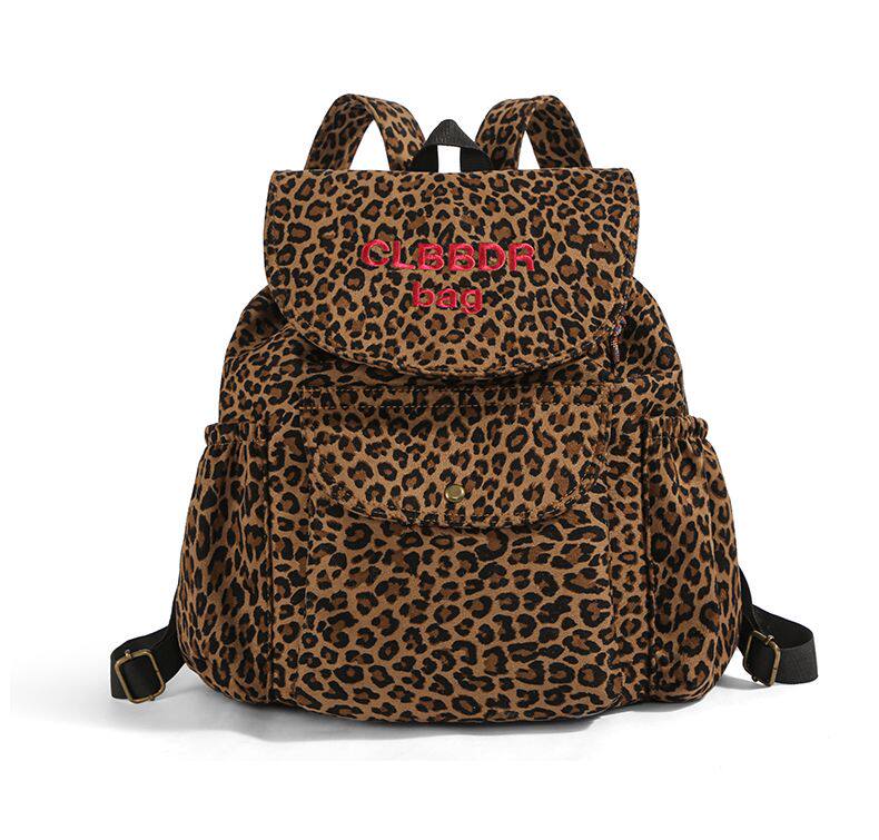 韩版豹纹双肩包女背包大容量2026新款潮酷通勤百搭小背包