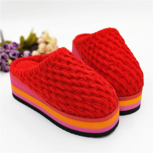 坡跟拖鞋纯手工编织女士厚高松糕底纯棉防滑防潮冬季保暖透气包邮