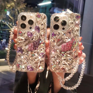 满钻天鹅适用s20外壳s19手机壳vivos18带钻s17pro高级感s16手链s15软壳s12全包s10防摔水钻女款奢华镶钻新款