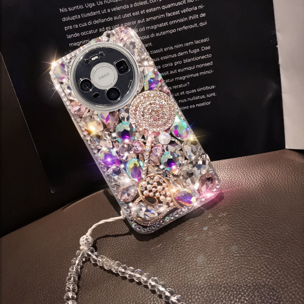 爱心棒棒糖适用华为Mate80 Pro Max满钻手机壳Mate70水钻女款Mate60软全包防摔rs奢华镶钻高级感时尚新款手链