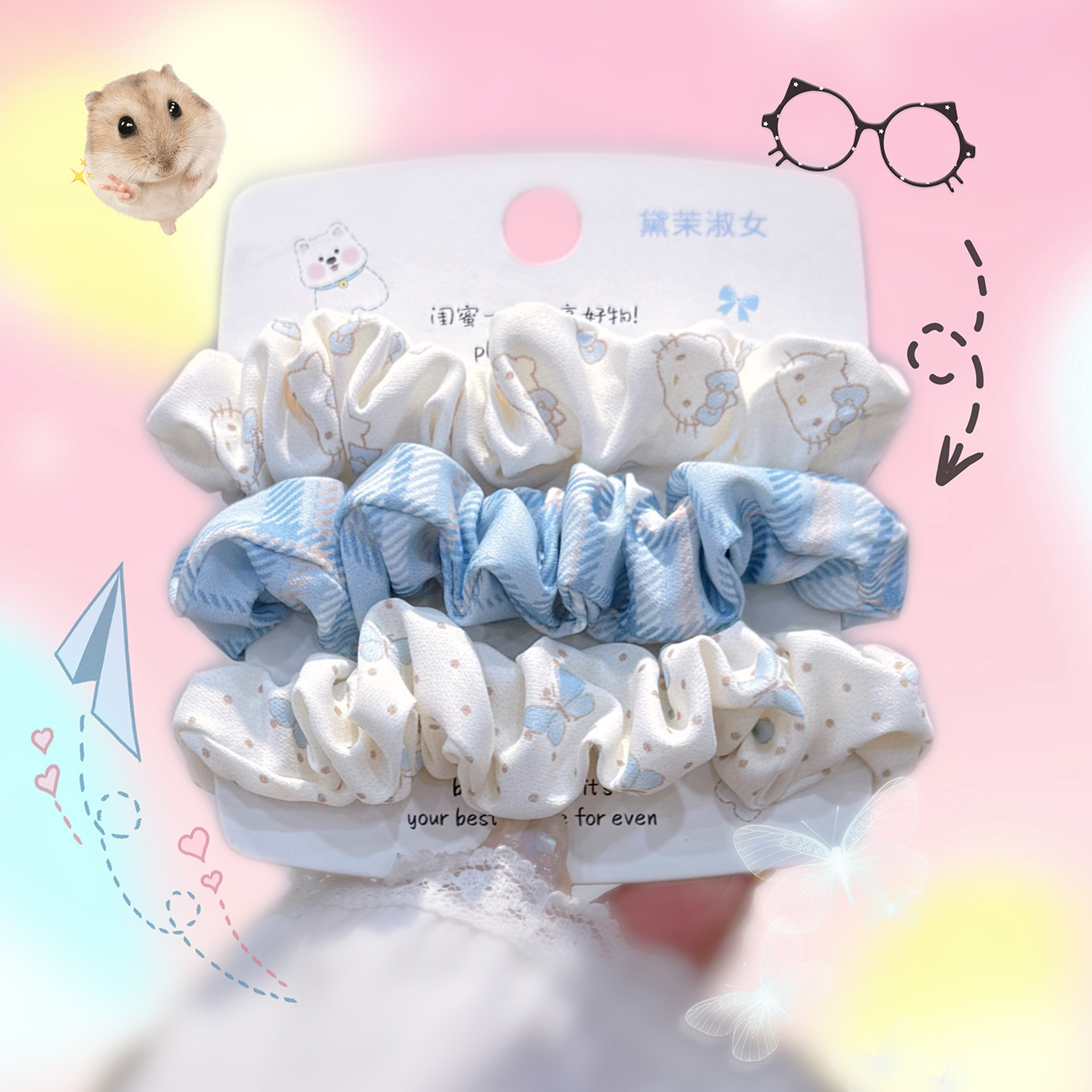 秋冬海盐汽水蓝系发圈｜藏青红奶油小肠圈 温柔显白扎发熊喵发绳