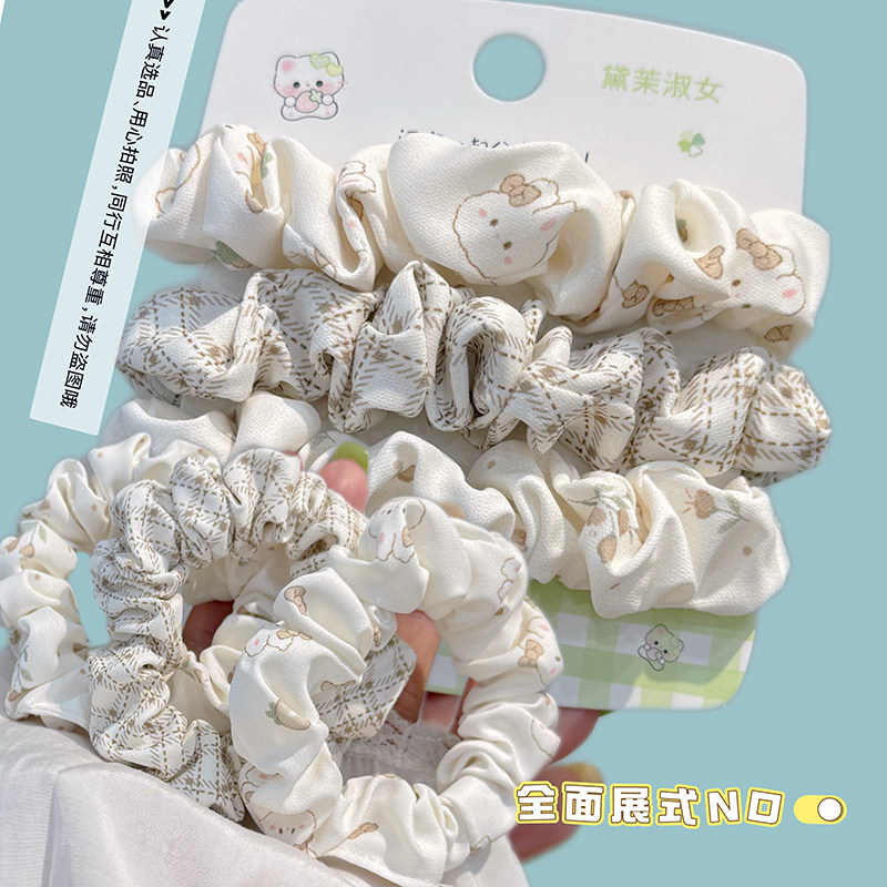 优质小肠圈发绳 糯米奶盖兔叽碎花 卡其棕栗夏款百搭马尾发饰套装