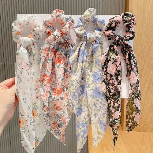 丝巾碎花发带发绳女绑发头绳发饰扎头发飘带夏季蝴蝶结猪大肠发圈 - 封面
