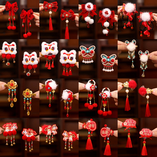 小女孩新年红色鸭嘴夹儿童马年喜庆侧边夹中国风发夹古风流苏发卡