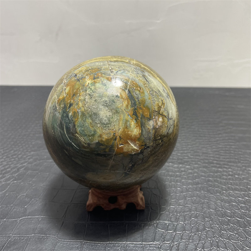 天然海洋碧玉球摆件玛瑙原石球把玩件奇石饰品 居家办公摆件微瑕