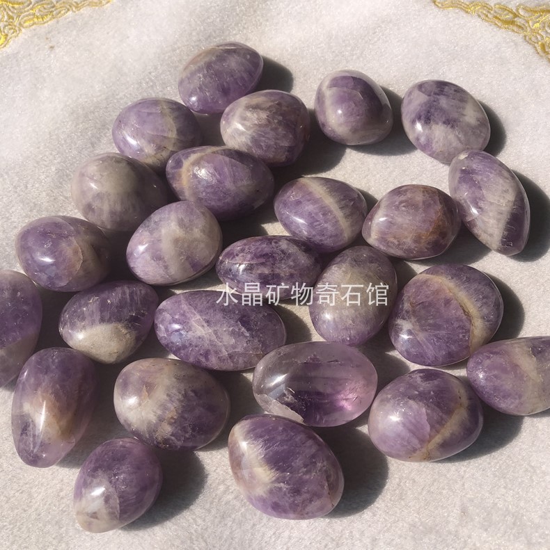 100克价天然紫罗兰色紫水晶裸石紫晶滚石鱼缸盆景石家居装饰品