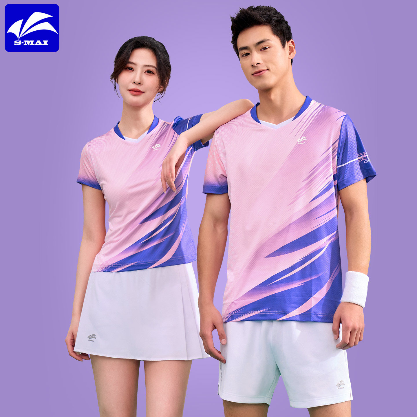速迈夏季新款速干透气羽毛球服套装情侣款团购运动短袖比赛训练服