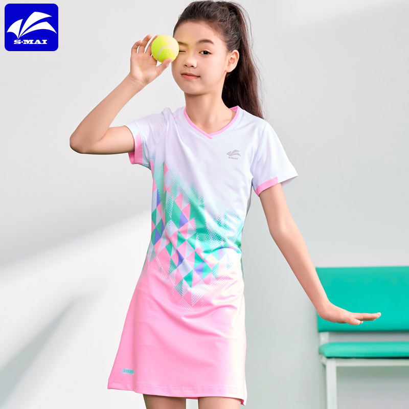 速迈2025新款儿童羽毛球服连衣裙女速干透气运动学生训练比赛队服