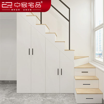 北京胡同复式平房整体楼梯定制北欧橡木踏步抽屉柜定做衣帽柜推荐