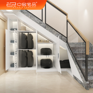 别墅楼梯柜定制轻奢平开门式衣帽柜转角杂物间整体定做储物柜鞋柜