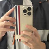 适用苹果15手机壳iPhone4 14promax情侣简约风6 5s透明11 红蓝白线条潮款 8plus软套xmax防摔保护xr女