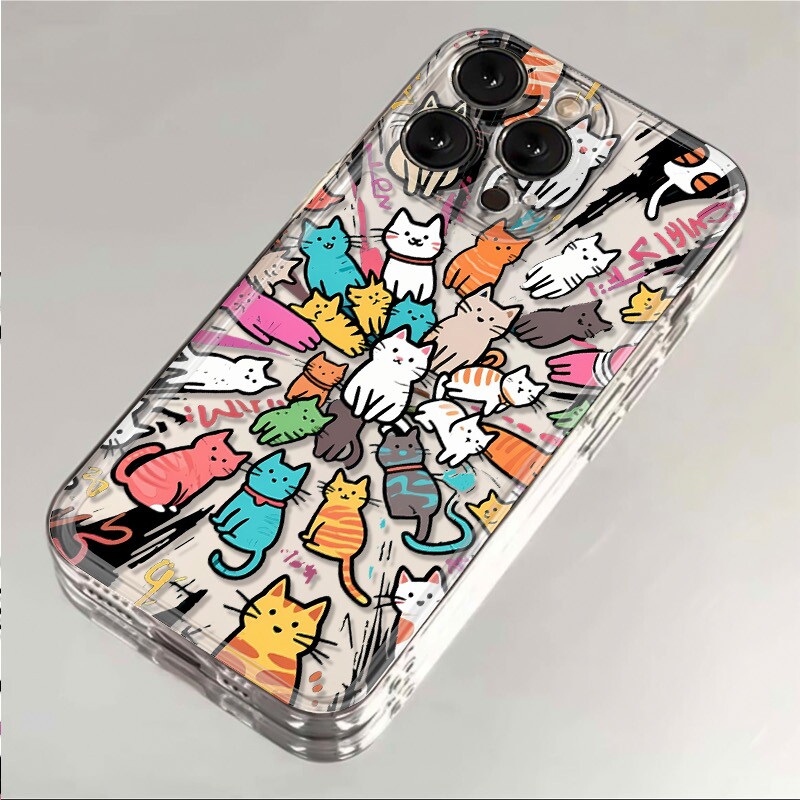 趣味猫咪卡通适用苹果17promax手机壳iPhone11/12/13/14/15/16pro少女心6/7/8plus透明软壳4/5s简约x日韩xmax