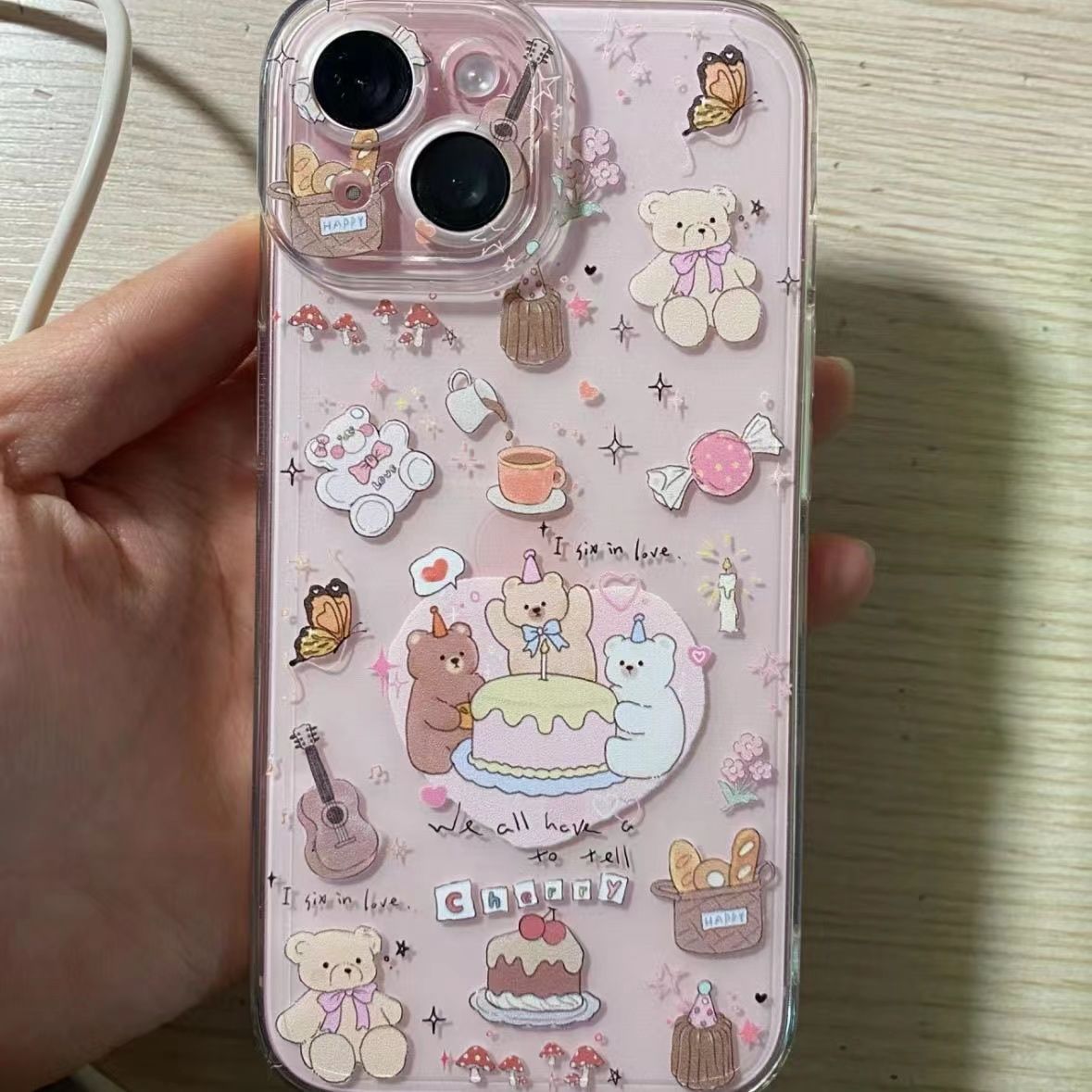 生日小熊适用苹果11手机壳iPhone4/5s小红书同款6s/7/8plus透明12/13/14/15promax少女款xmax防摔xr/15plus套