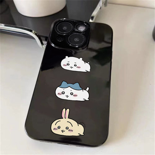 趴趴吉伊卡哇适用苹果15手机壳iPhone11亮面黑12/13/14promax少女心6/7/8plus软套4/5s卡通风xsmax防摔保护xr