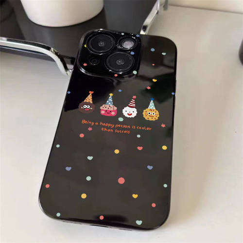 波点甜甜圈适用苹果11手机壳iPhone12/13/14/15/16promax亮面黑6/7/8plus直边xr少女心xsmax防摔保护4/5s创意