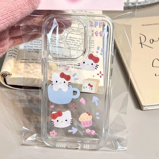 ins可爱卡通凯蒂猫适用苹果11手机壳iPhone12 15promax太空透明6 8plus全包xsmax防摔保护xr少女心套